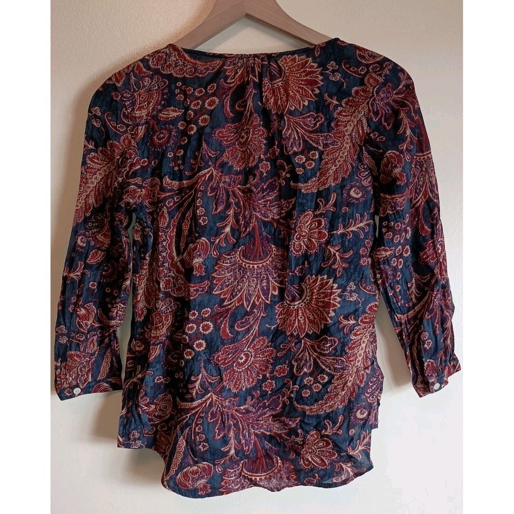 Lauren Ralph Lauren Paisley Ruffle Tie Neck Boho Blouse Lightweight XS - Picture 5 of 9